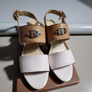 Coach Hendrick Platform Wedge Sandals Chalk Nude Leather Size 6.5 M A7612 logo